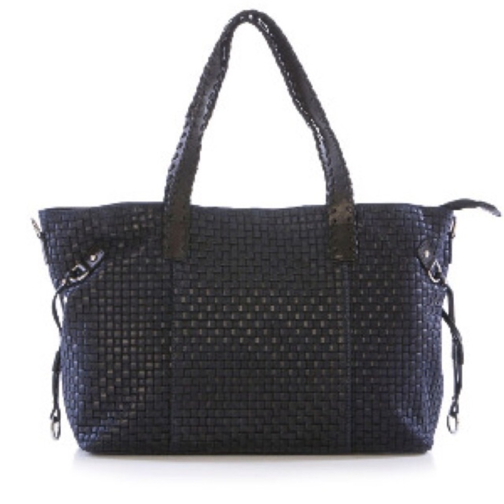 Woven Leather Bag in Midnight Blue & Black